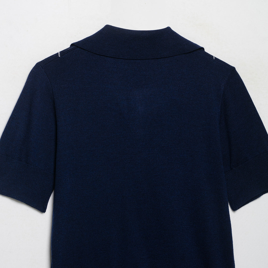 Damen Kurzarm-Polokragen-Strickpullover mit Rauten-Jacquard und Halbzip Shop Nory