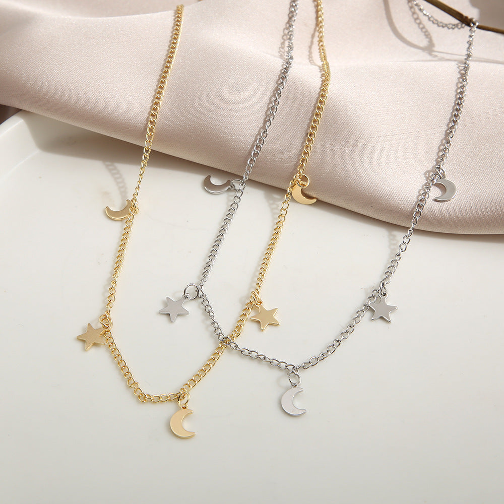 Damen Halskette mit mondförmigen und sternförmigen Anhängern Shop Nory