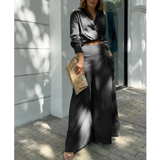 Damen Hochtaillierte weite Palazzo-Hose mit seitlicher Cargotasche und fließender Silhouette Shop Nory
