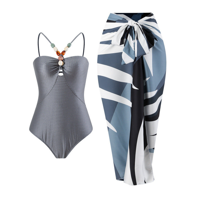Damen Bandeau-Badeanzug mit asymmetrischem Rock