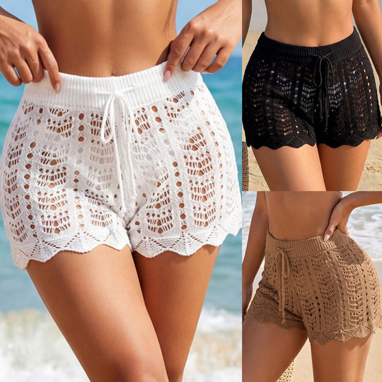 Damen Häkelshorts mit elastischem Bund und einzigartigem Lochmuster