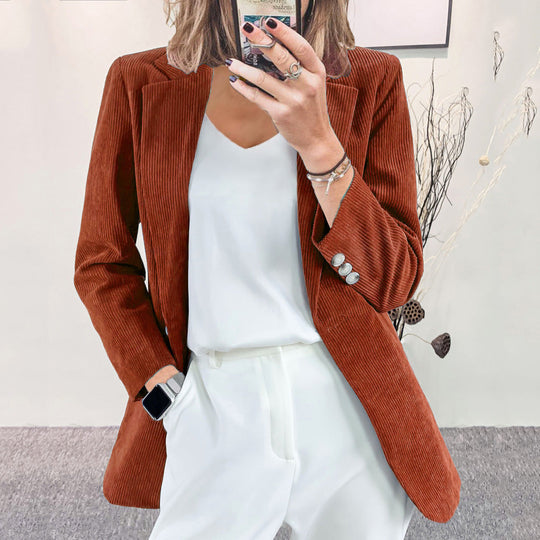 Damen Strukturierter Cord-Blazer mit eleganten Knopfdetails