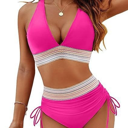 Damen Hochtaillierter Bikini mit schickem Cut-Out und verstellbaren Trägern
