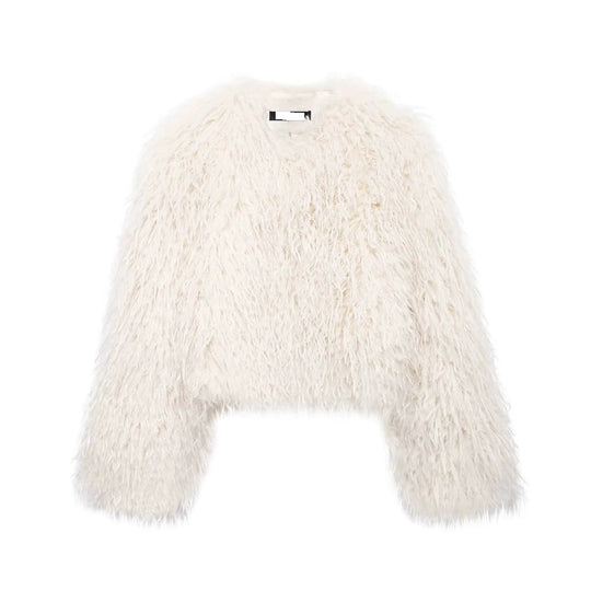 Damen Kurzgeschnittene Bolerojacke aus langfaserigem Kunstpelz mit Shaggy‑Textur Shop Nory