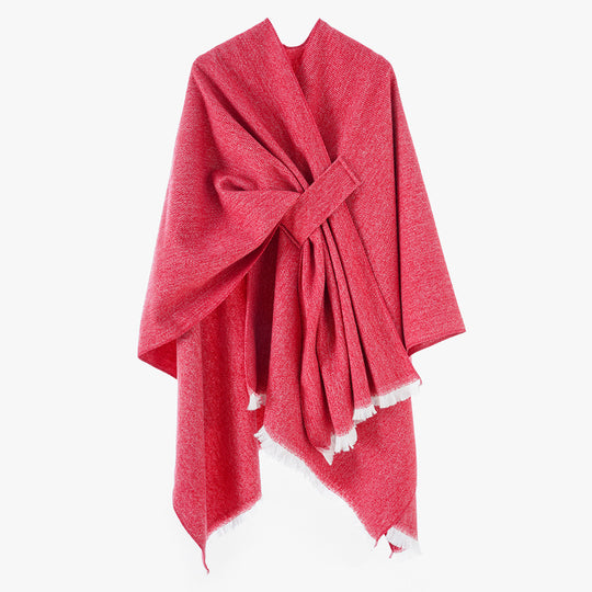 Damen luxuriöser Woll-Kaschmir-Poncho mit Bindegürtel und Fransensaum Shop Nory