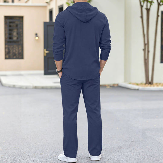 Herren Lässiges Knopf‑Hoodie Lounge‑Set aus Jersey mit Kordelzug und Komfort‑Jogger Shop Nory