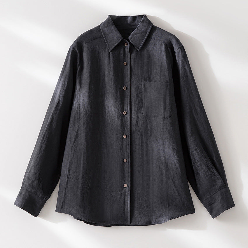 Damen Legeres oversized Leinenhemd mit Brusttasche und klassischem Kragen Shop Nory