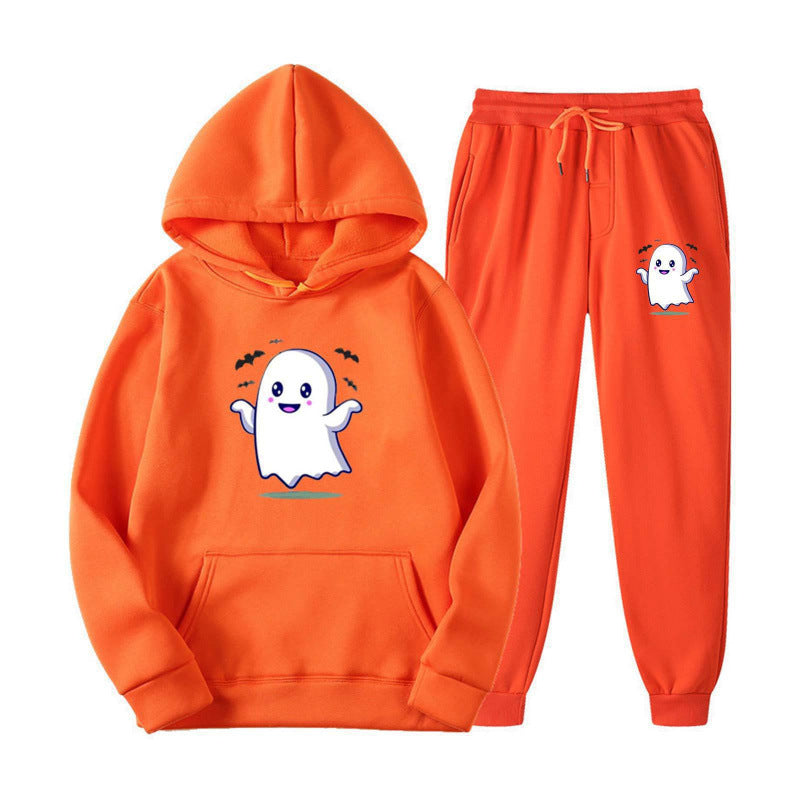 Unisex kuscheliger Kapuzenpullover und Jogginghose Set mit Halloween-Geistprint Shop Nory