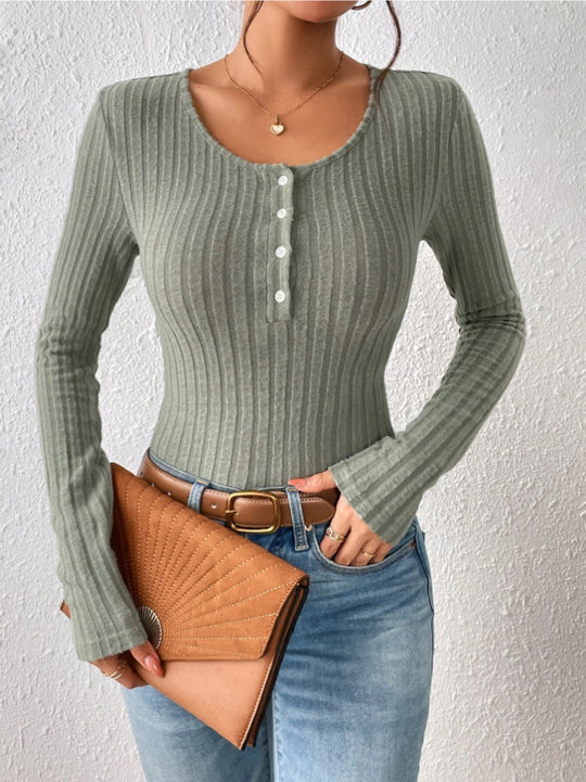 Damen Gerippter Feinstrick-Body mit Henley-Knopfleiste und taillierter Passform Shop Nory