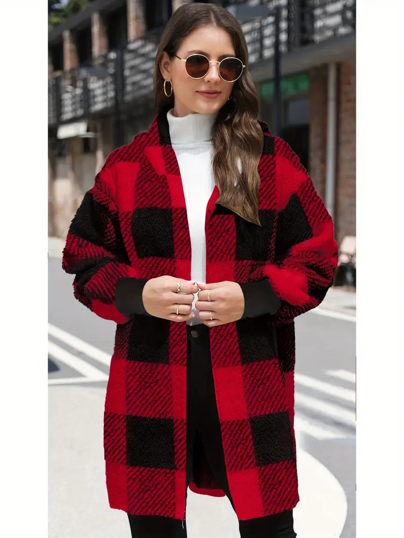 Damen Kuschelige Wolljacke mit Karomuster
