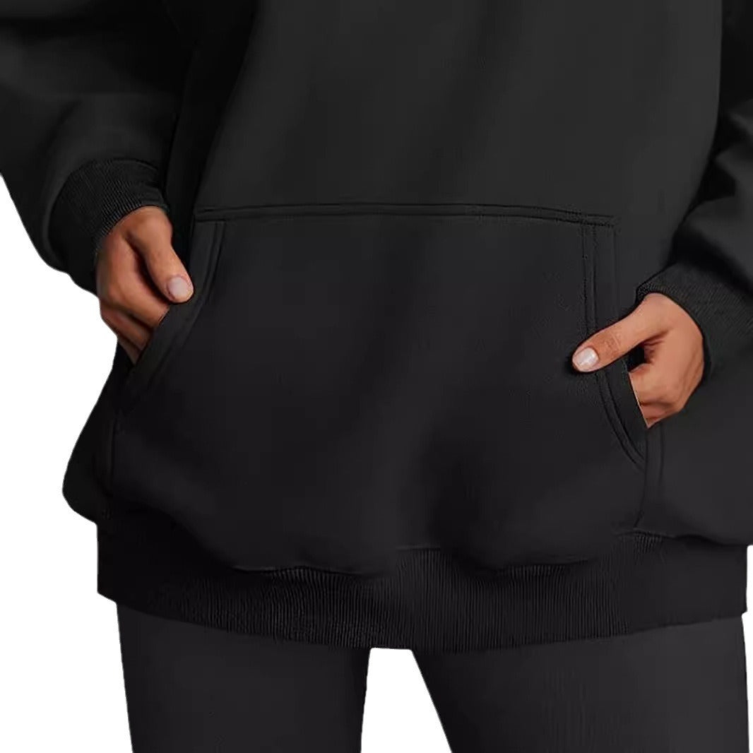 Damen nan Relax-Fleece Kapuzenpullover mit Kängurutasche, verlängerter Rücken und überschnittener Schulter Shop Nory