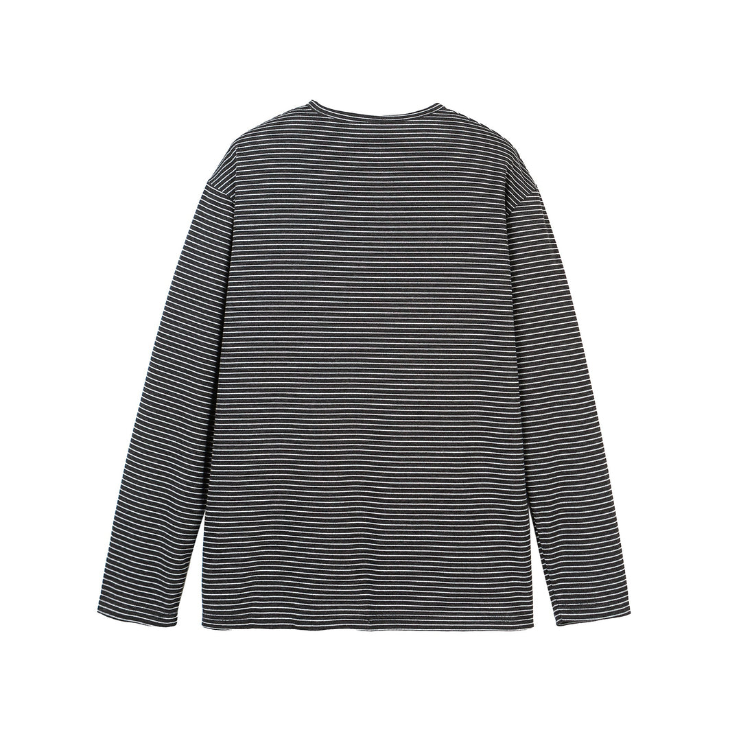 Unisex Gestreiftes Henley-Langarmshirt mit Knopfleiste und Oversize-Schnitt Shop Nory