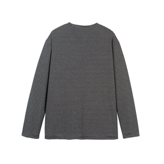 Unisex Gestreiftes Henley-Langarmshirt mit Knopfleiste und Oversize-Schnitt Shop Nory