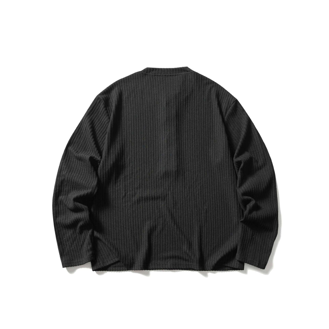 Unisex Gerippter Henley-Pullover mit Rundhals und durchgehender Knopfleiste Shop Nory