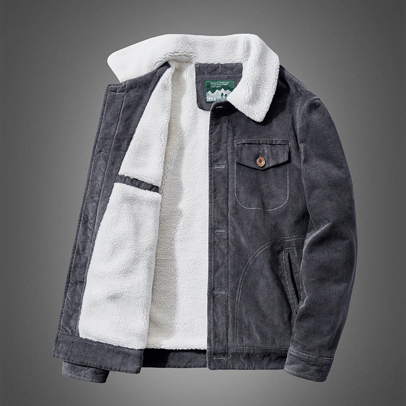 Herren Cordjacke mit Sherpa-Innenfutter, Hemdkragen und Taschen-Detail Shop Nory