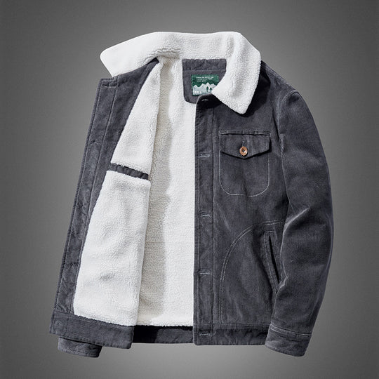 Herren Cordjacke mit Sherpa-Innenfutter, Hemdkragen und Taschen-Detail Shop Nory