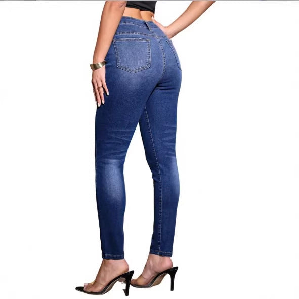 Damen Hochtaillierte Sculpting-Skinny-Jeans mit sichtbarer Mehrfachknopf-Leiste und formendem Po‑Lift Shop Nory
