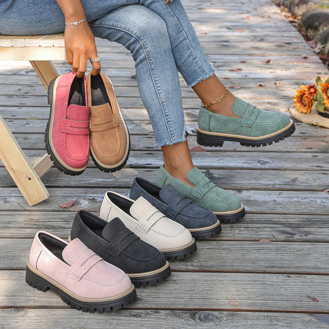 Damen robuste Loafer mit markanter Profilsohle, weichem Veloursoptik-Obermaterial und gepolstertem Komfortfußbett Shop Nory