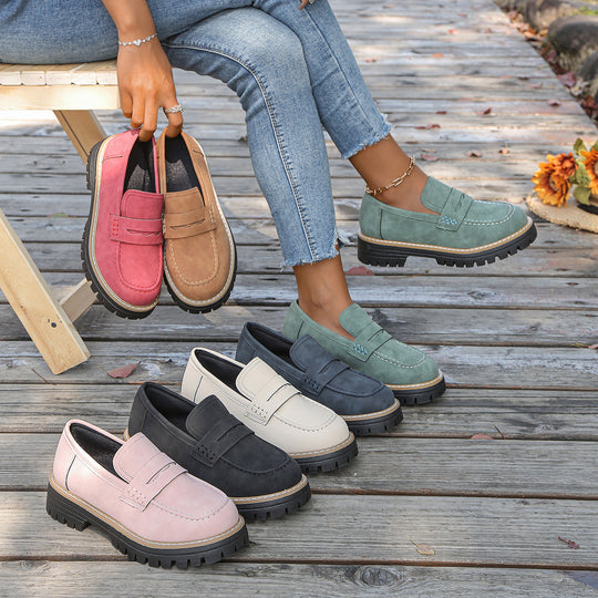 Damen robuste Loafer mit markanter Profilsohle, weichem Veloursoptik-Obermaterial und gepolstertem Komfortfußbett Shop Nory