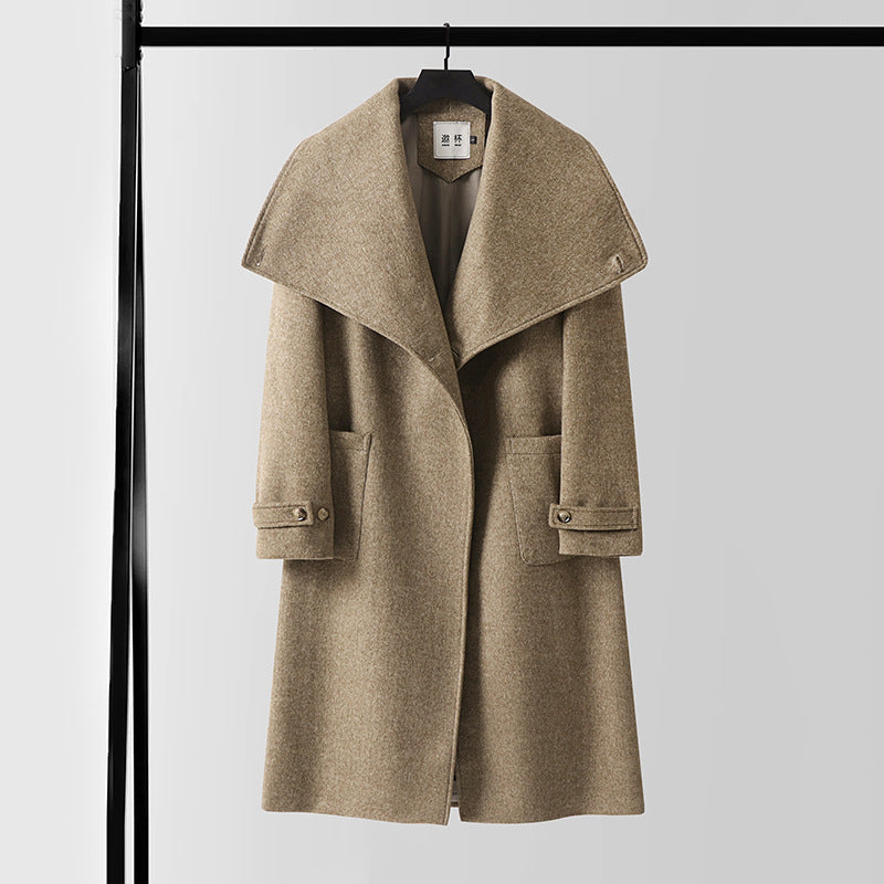 Damen Maxilanger Wollmix‑Mantel mit übergroßem Schalkragen und aufgesetzten Taschen Shop Nory