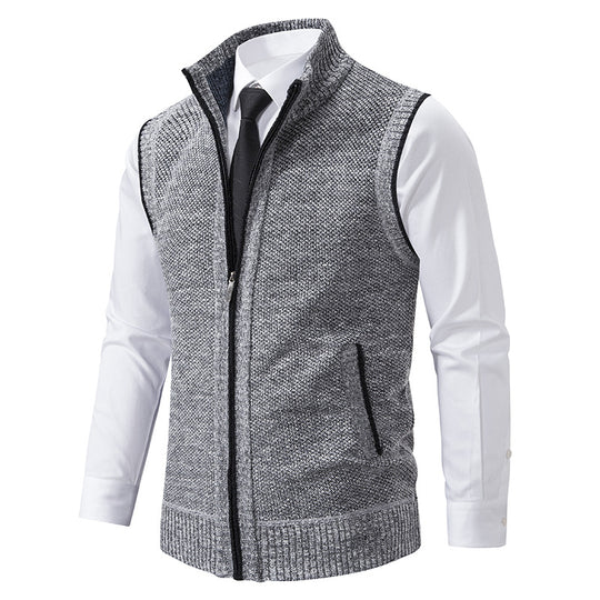 Herren Ärmellose Mélange‑Strickweste mit Stehkragen, durchgehendem Reißverschluss und Eingrifftaschen Shop Nory