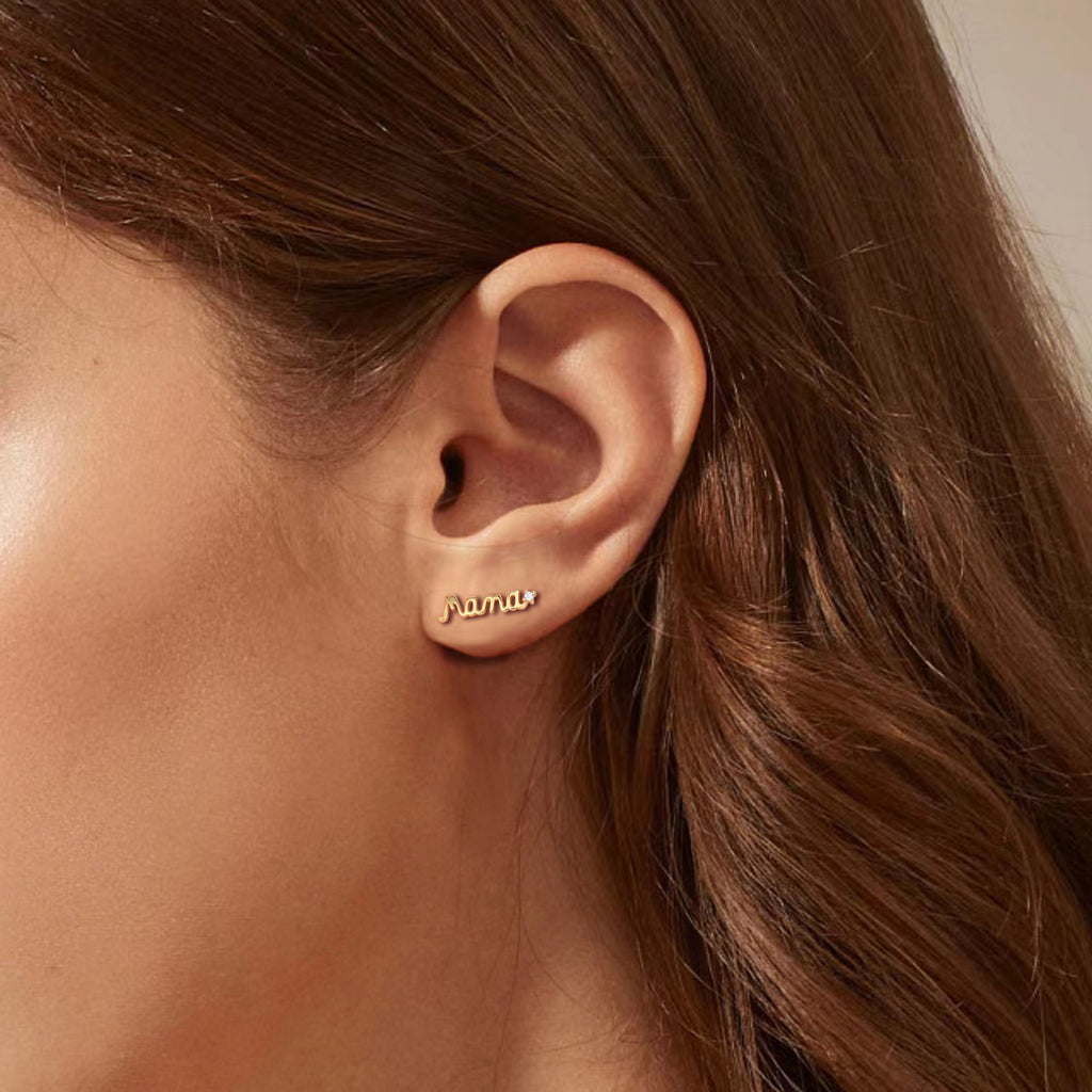 Damen Ohrstecker mit personalisiertem 'Mama'-Design aus hochwertigem 925 Sterling Silber Shop Nory