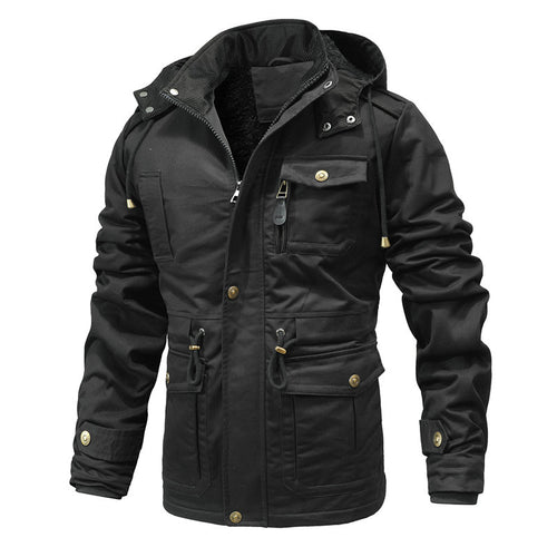 Herren Thermisch gefütterte Parka-Jacke mit Teddyfutter, Kapuze und Multifunktionstaschen Shop Nory
