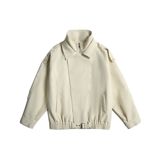 Unisex Kurz geschnittene Boxy-Blousonjacke mit Funnelkragen, Epauletten und Taillengürtel Shop Nory