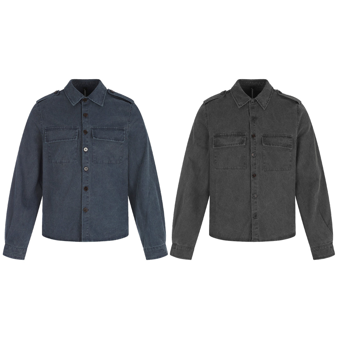 Herren Hemdjacke aus gewaschenem Denim mit Pattentaschen und Schulterklappen Shop Nory