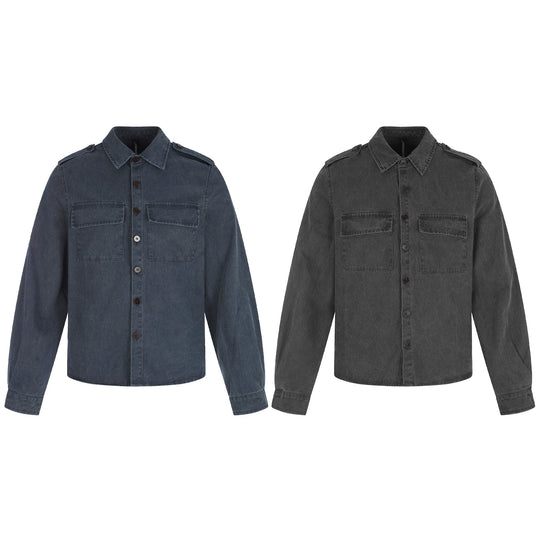 Herren Hemdjacke aus gewaschenem Denim mit Pattentaschen und Schulterklappen Shop Nory