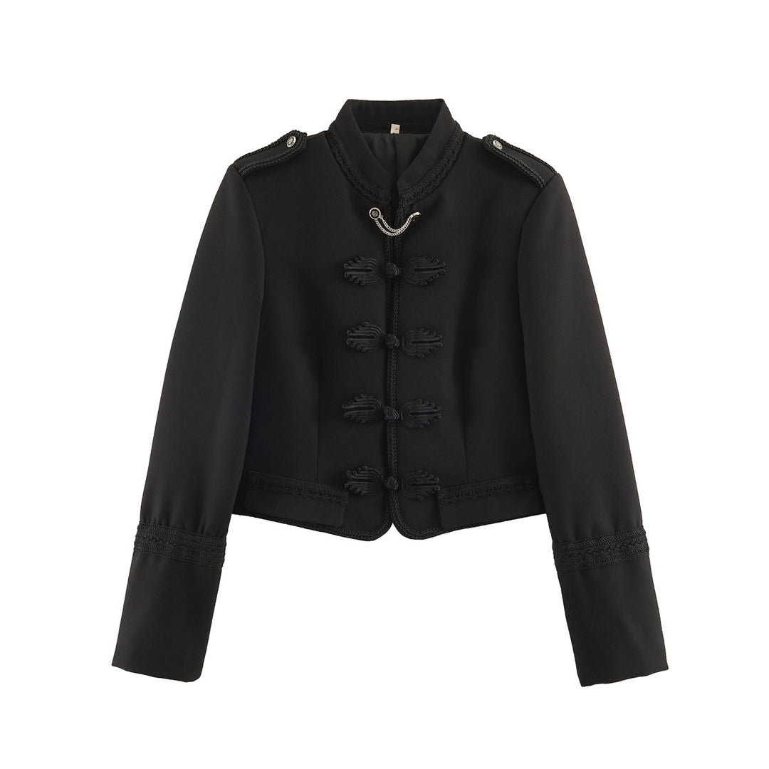 Damen Kurzblazer im Militärstil mit Kordelverzierung, Stehkragen und Zierfroschknöpfen Shop Nory