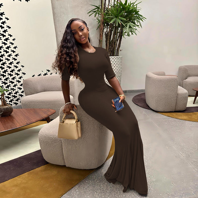 Damen figurbetontes Maxikleid mit Trompetensaum und Dreiviertelärmeln Shop Nory