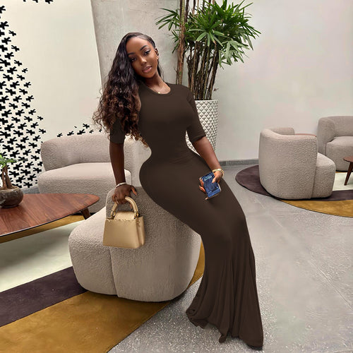 Damen figurbetontes Maxikleid mit Trompetensaum und Dreiviertelärmeln Shop Nory