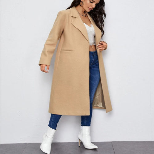 Damen Maxilanger Einreihiger Mantel im minimalistischen Tailoring mit verdeckter Knopfleiste und Eingrifftaschen Shop Nory