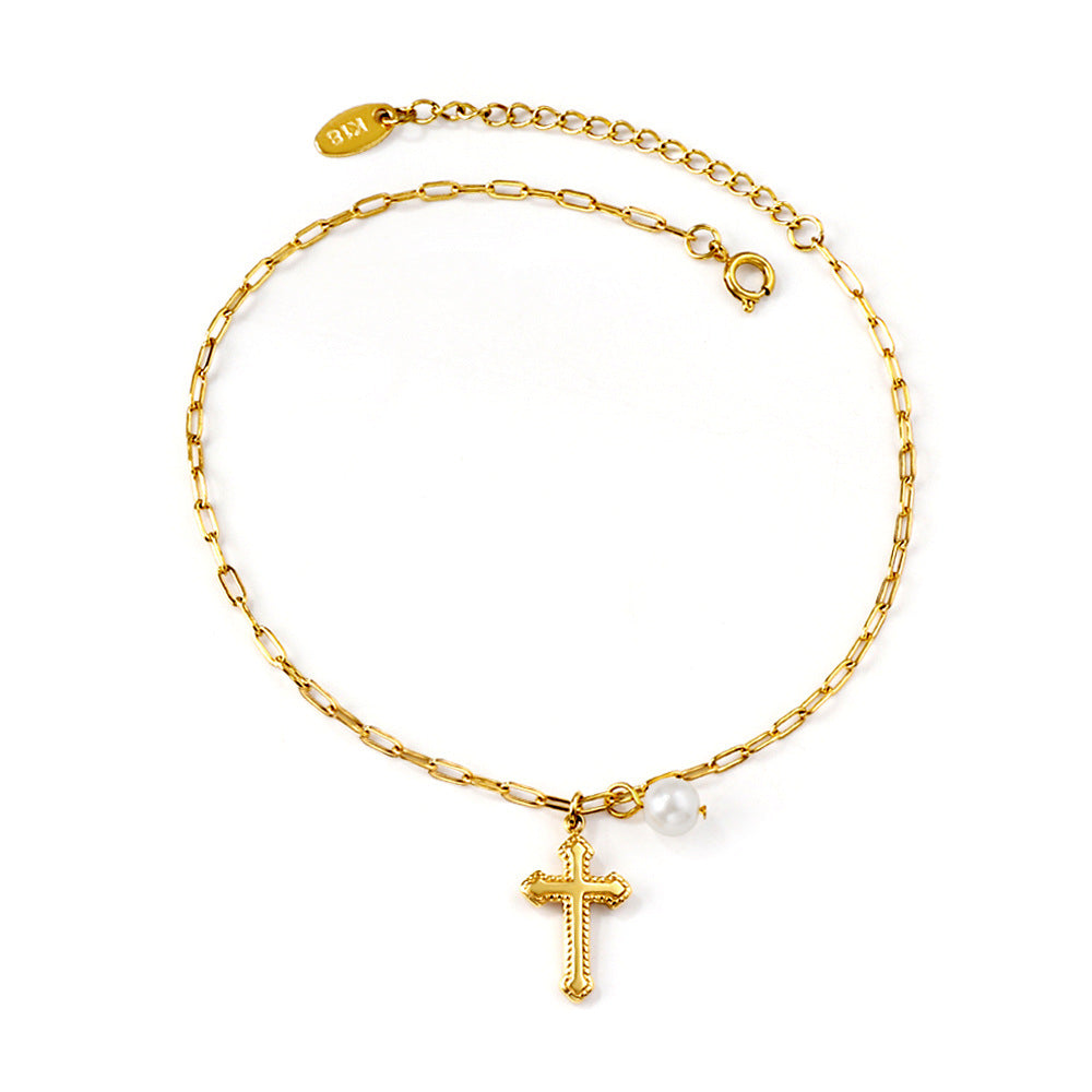 Damen Armband mit Kreuz-Anhänger und Perlenakzent Shop Nory