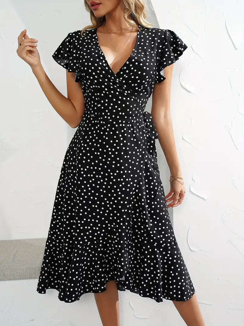 Damen Wickelkleid mit Punkten und fließendem Schnitt