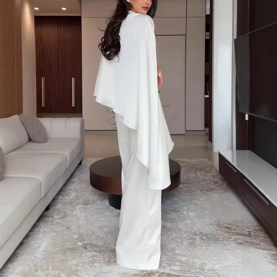 Damen Zweiteiliges Chiffon-Cape mit asymmetrischem Saum und Hose mit elastischem Bund Shop Nory
