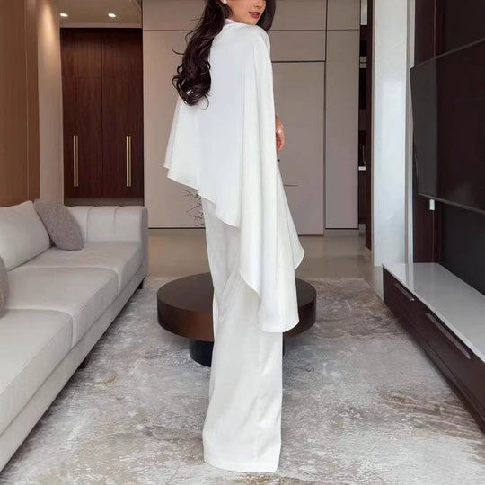 Damen Zweiteiliges Chiffon-Cape mit asymmetrischem Saum und Hose mit elastischem Bund Shop Nory