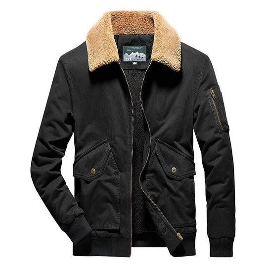 Herren Canvas-Fliegerblouson mit Sherpa-Innenfutter, Teddykragen und Utility‑Taschen Shop Nory
