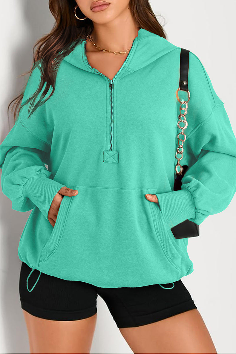 Damen Oversize-Halbzip-Hoodie mit Tunnelzug und Kängurutasche Shop Nory