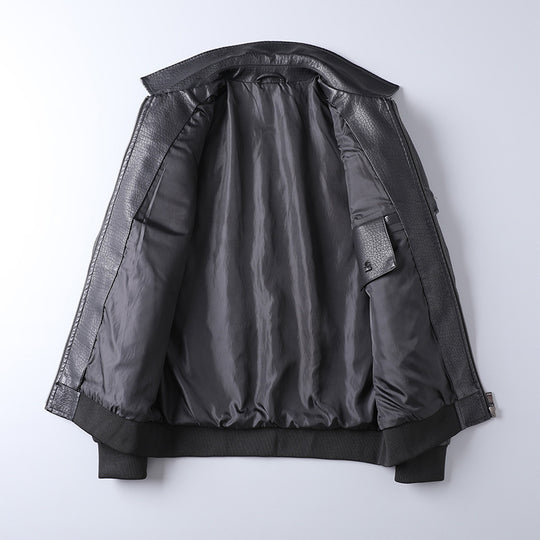 Herren Kunstleder-Fieldbomberjacke im Pilotenstil mit Patch‑Applikationen und Frontklappentaschen Shop Nory