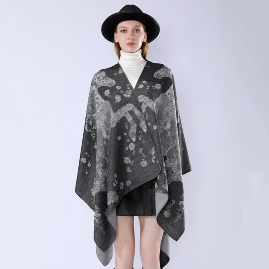 Damen Oversize-Wickelponcho im Kimono-Fall mit feinem Jacquardgewebe Shop Nory