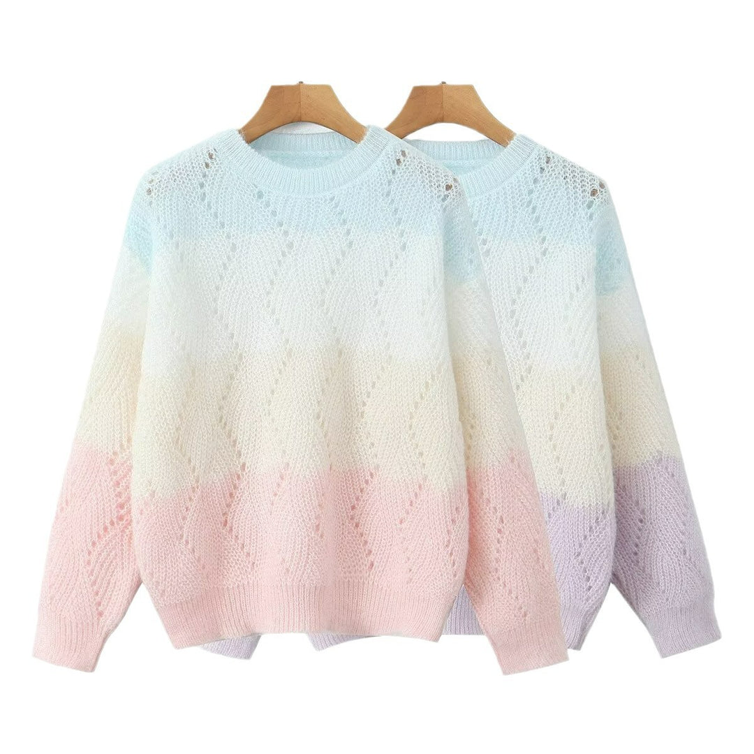 Damen Ajourgestrickter Oversize-Pullover mit Farbverlauf und Rundausschnitt Shop Nory