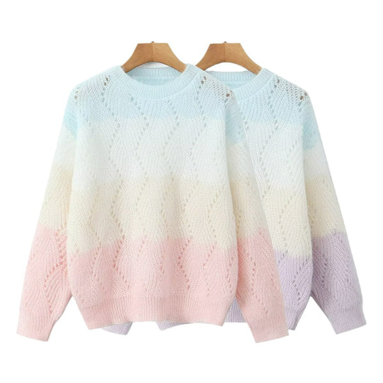 Damen Ajourgestrickter Oversize-Pullover mit Farbverlauf und Rundausschnitt Shop Nory