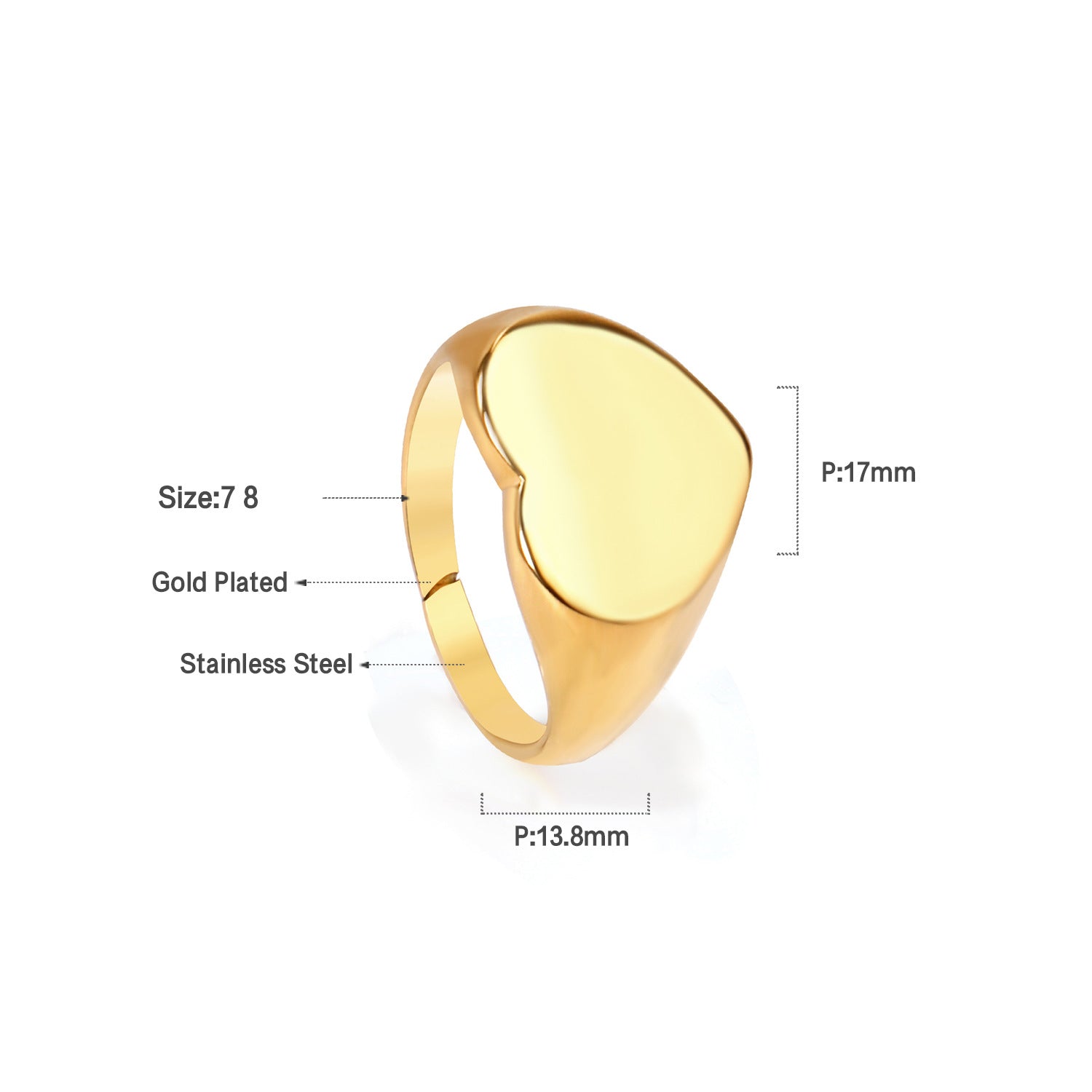 Damen Herzförmiger Goldplattierter Edelstahlring Shop Nory