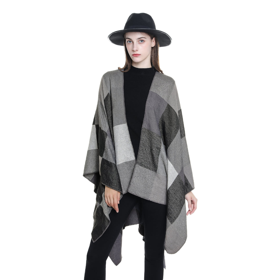 Damen Leichter Jacquard-Poncho mit geometrischem Muster und asymmetrischem Saum Shop Nory
