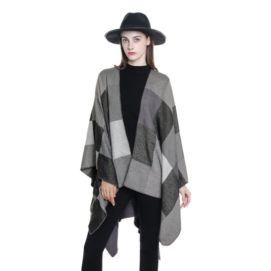 Damen Leichter Jacquard-Poncho mit geometrischem Muster und asymmetrischem Saum Shop Nory