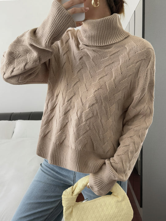 Damen nan grobstrick Rollkragenpullover mit Zopfstruktur, oversized Schnitt und längeren Ärmeln Shop Nory