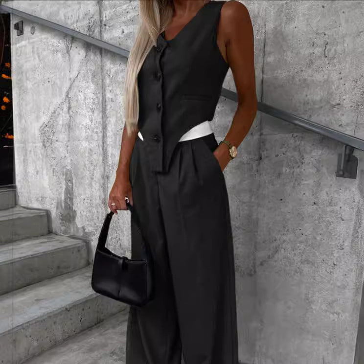 Damen Asymmetrisches Gilet- und Palazzohosen-Set mit Bundfalten und Eingrifftaschen Shop Nory