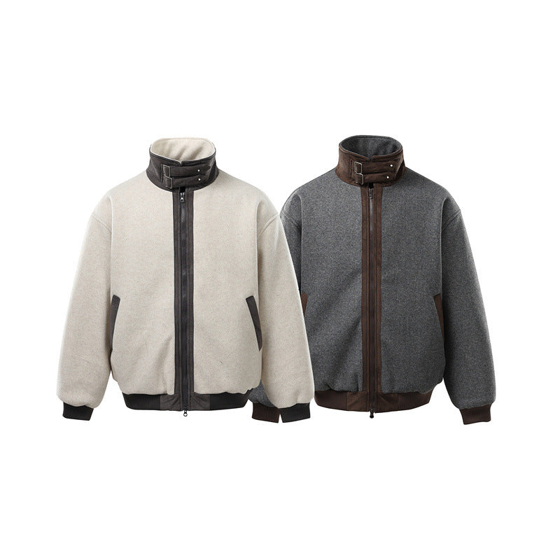 Herren Kurz geschnittener Boxy-Bomber aus Wollmix mit hohem Schnallenkragen und Veloursbesatz Shop Nory